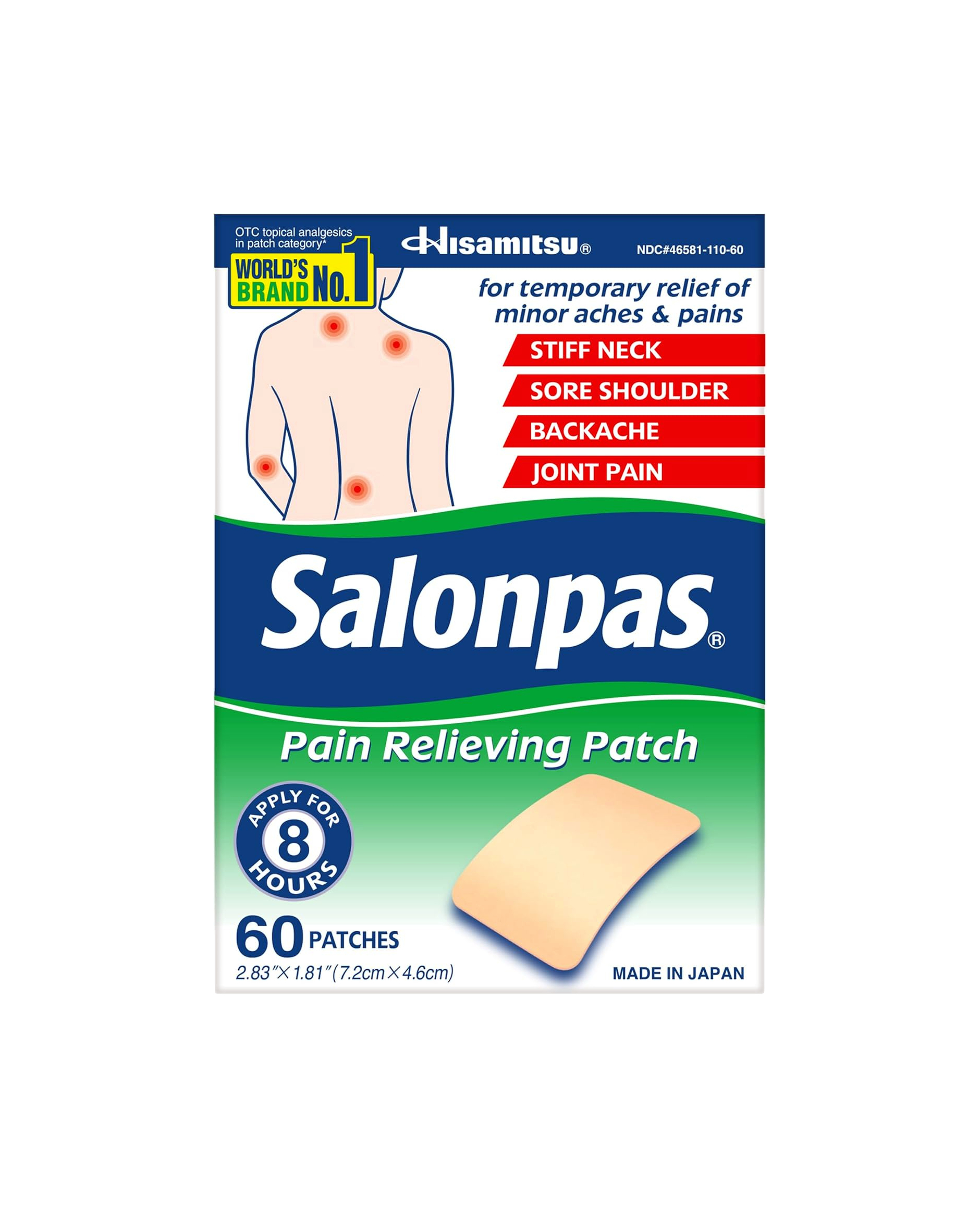71sAEWGgrkL Salonpas Pain Relieving Patch for Back, Neck, Shoulder, Knee Pain and Muscle Soreness - 8 Hour Pain Relief - 60 Count - Image 1