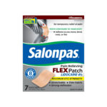 Salonpas Maximum OTC Strength Lidocaine 4% Pain Relieving Flex Patch, Apply for Up to 8 Hours, Unscented, Thin, Flexible, Lightweight, Patch Stays in Place, 7 Patches